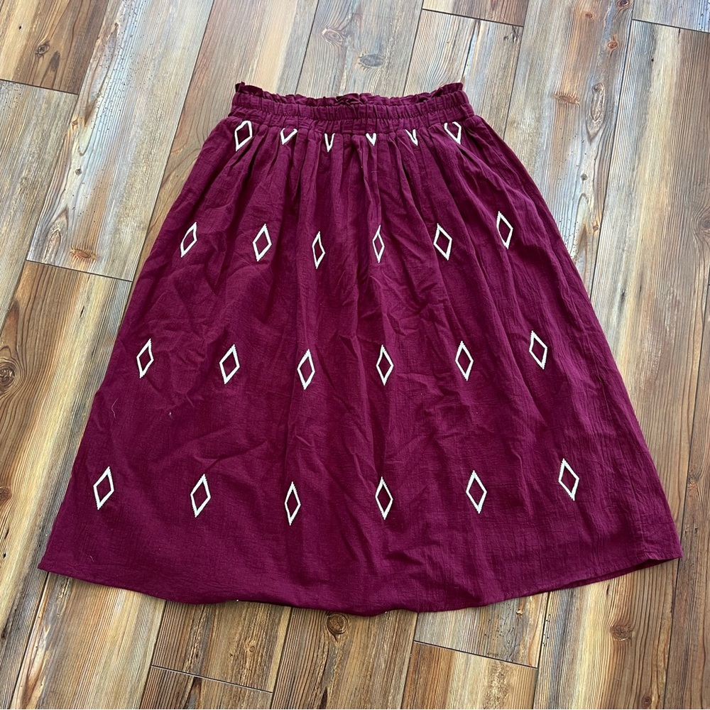 Roolee Diamond Stitch Print Paper Bag Midi Skirt